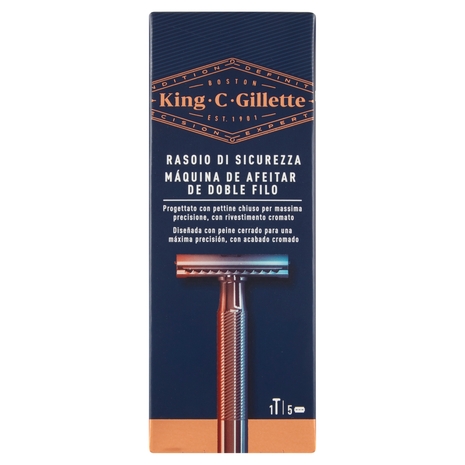 King C. Gillette Rasoio di Sicurezza Uomo Manico + Lame di Ricambio per Rasoio da Uomo 5 Ricariche